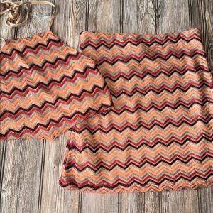 Fashion Nova Chevron Patterned Skirt halter set medium NEW Multicolor